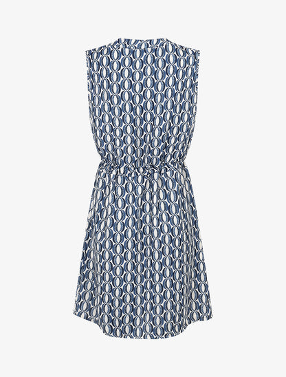 Robe mi-longue cintrée imprimé graphique - Marine - 2