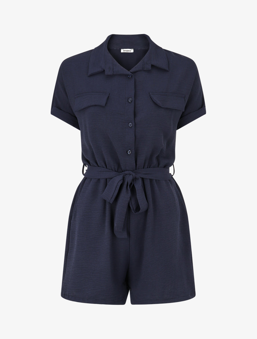 Combishort élastiqué uni - Marine - 1