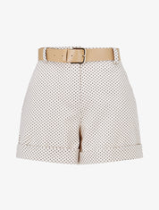 Short droit taille haute imprimé graphique - Beige - 1