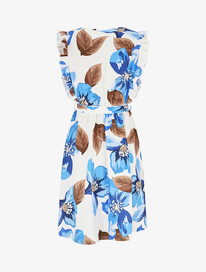 Robe mi-longue fleurie à volants - Bleu - 2
