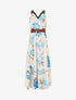 Robe longue élastiquée imprimé fleuri - Bleu - 1