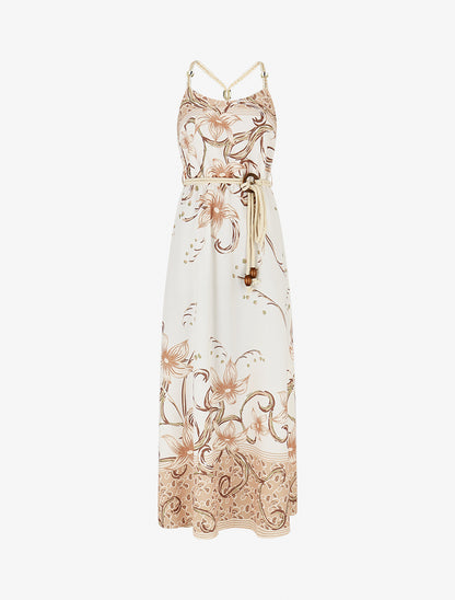 Robe longue imprimé floral à bretelles en corde - Beige - 1