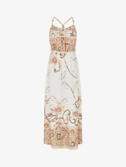 Robe longue imprimé floral à bretelles en corde - Beige - 2