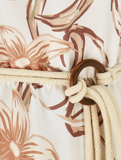 Robe longue imprimé floral à bretelles en corde - Beige - 3