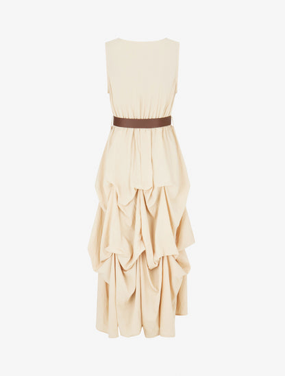 Robe longue sans manches effet bouffant - Beige - 2