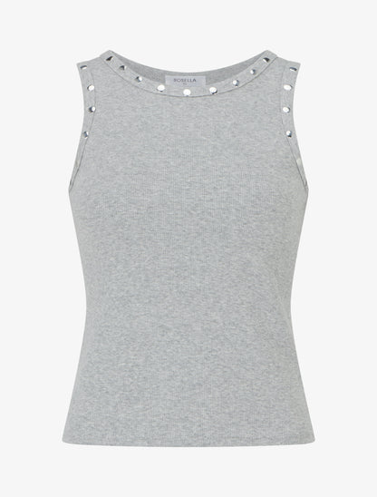 Crop top côtelé cloutés - Gris - 1