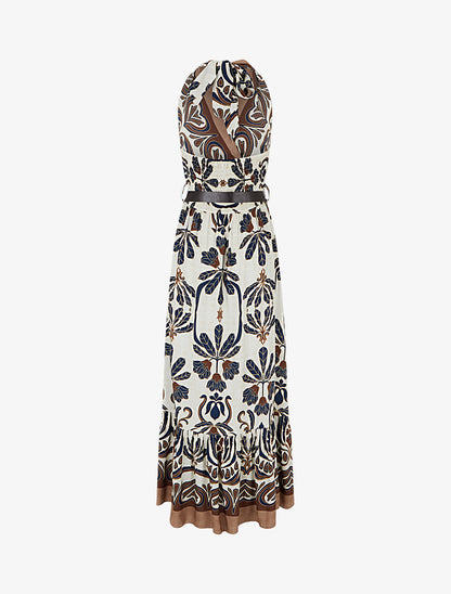 Robe longue élastiquée à nouer à la nuque - Marine - 2
