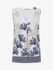 Blouse sans manches imprimé feuillage - Marine - 1
