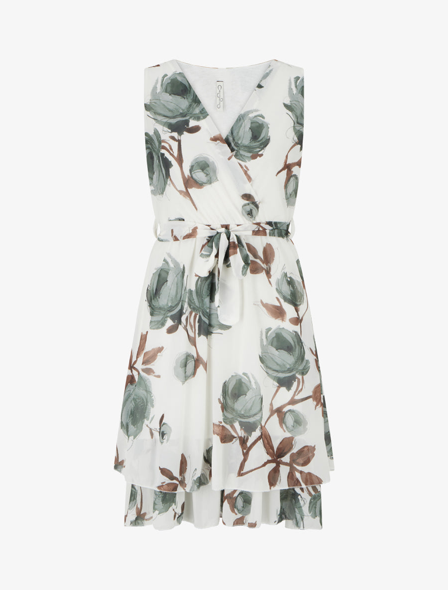Robe D'Été Pour Femme Sans Manches À Imprimé Floral Fluides Jaune Jaune