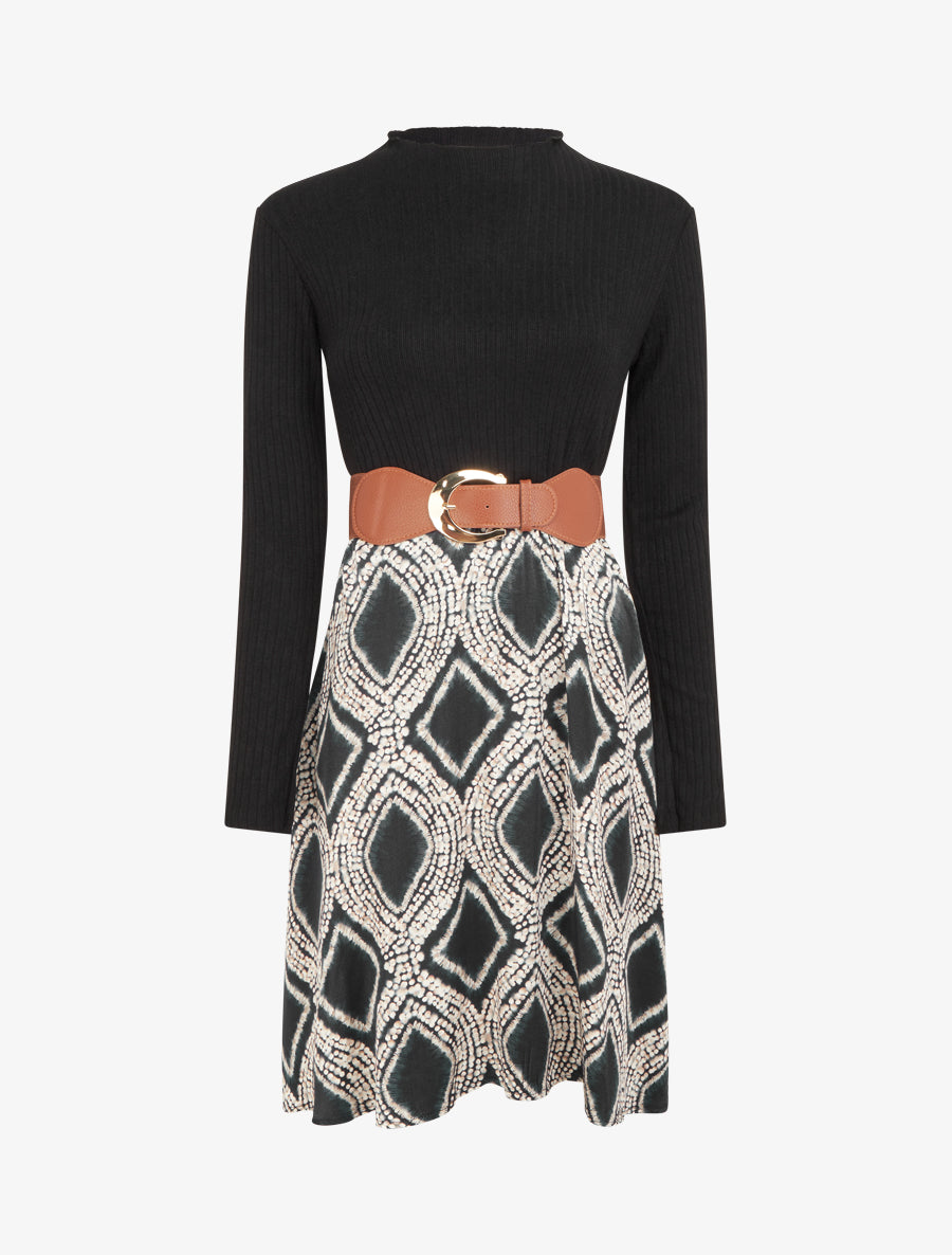 Robe Fantaisie Noire Clara Vitti - Taille 36 - Asymétrique Bi-Matière - Occasion Très Bon État