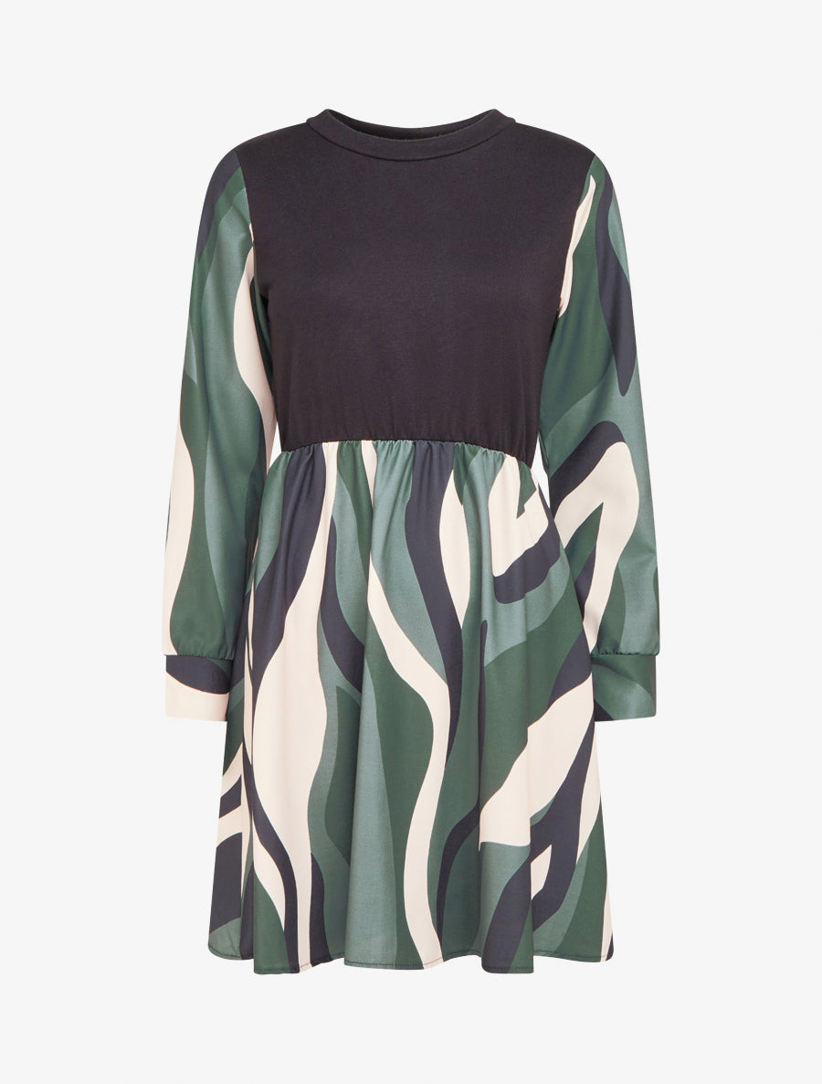 Robe imprimée à encolure ras de cou - bleu charrette