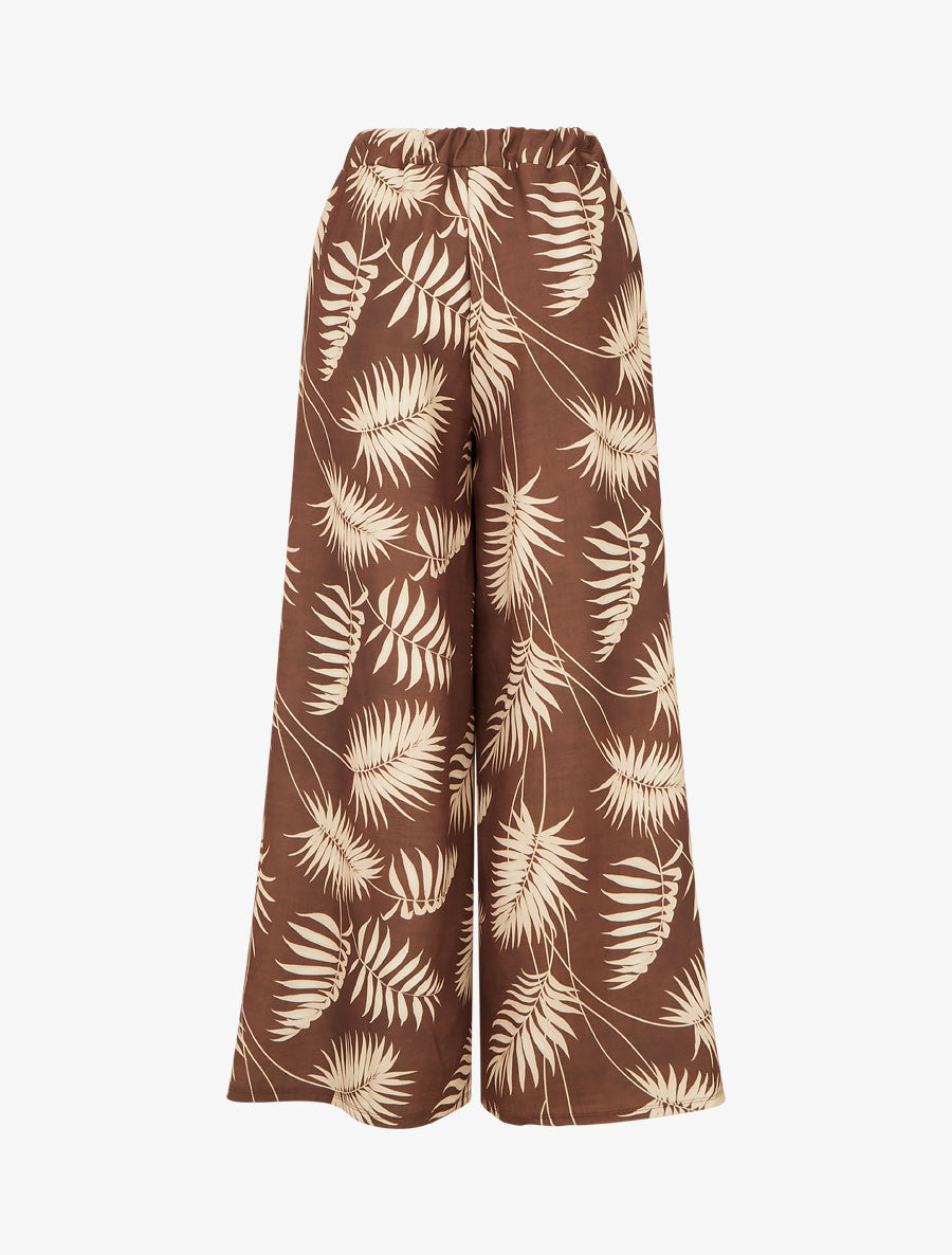 Pantalon ample et fluide imprimé feuilles - Marron - 2