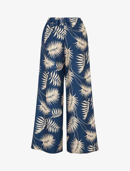 Pantalon ample et fluide imprimé feuilles - Bleu foncé - 2