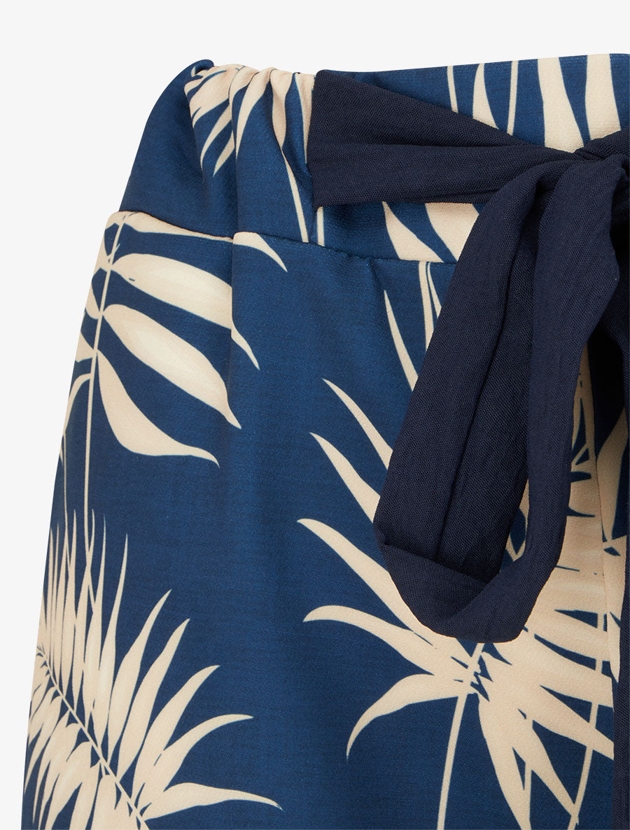 Pantalon ample et fluide imprimé feuilles - Bleu foncé - 3