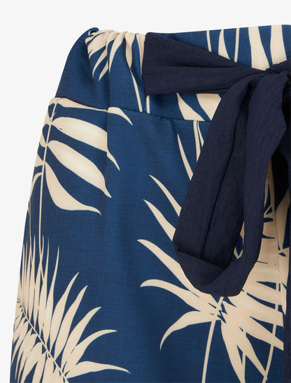 Pantalon ample et fluide imprimé feuilles - Bleu foncé - 3