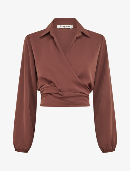 Crop-top cache-coeur uni et satiné - Marron - 1