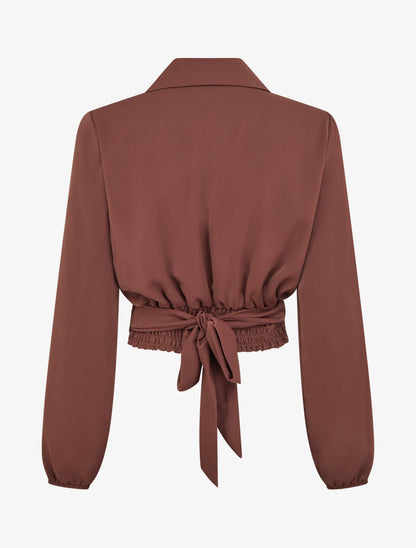 Crop-top cache-coeur uni et satiné - Marron - 2