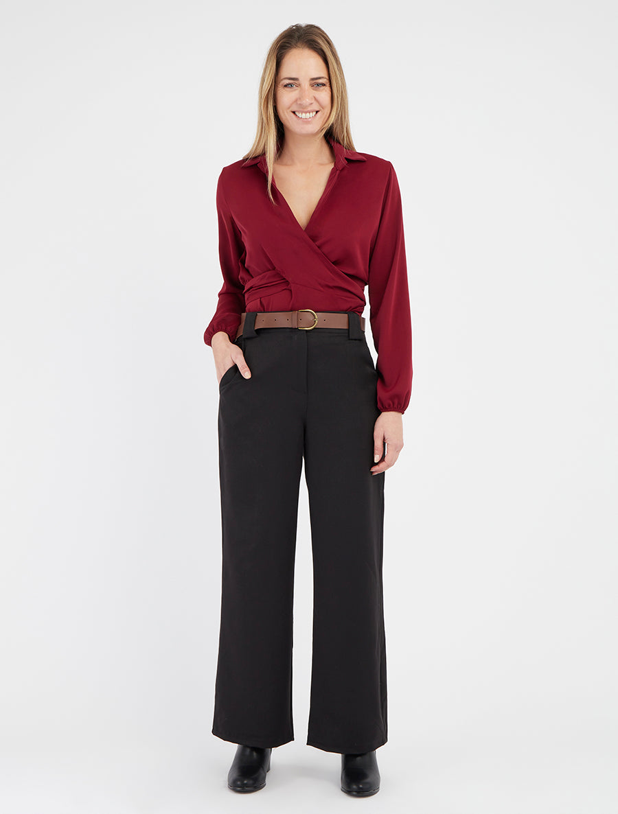 Crop-top cache-coeur uni et satiné - Bordeaux