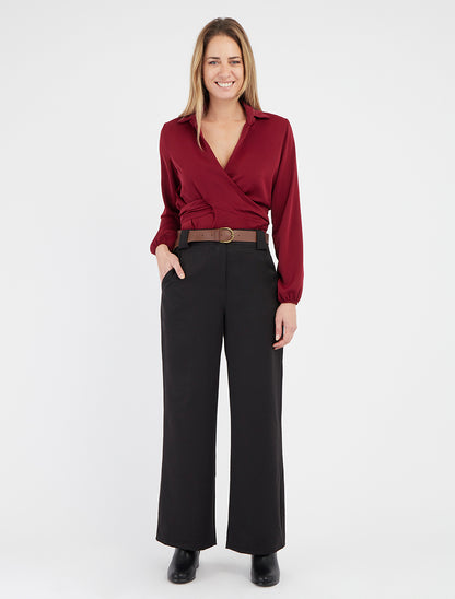 Crop-top cache-coeur uni et satiné - Bordeaux