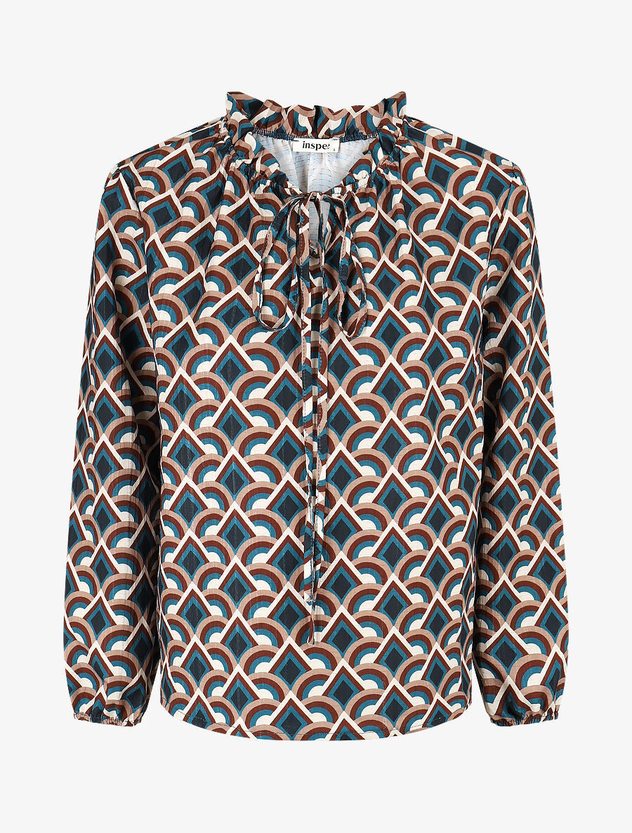 Blouse fluide à imprimé graphique - Bleu canard - 4