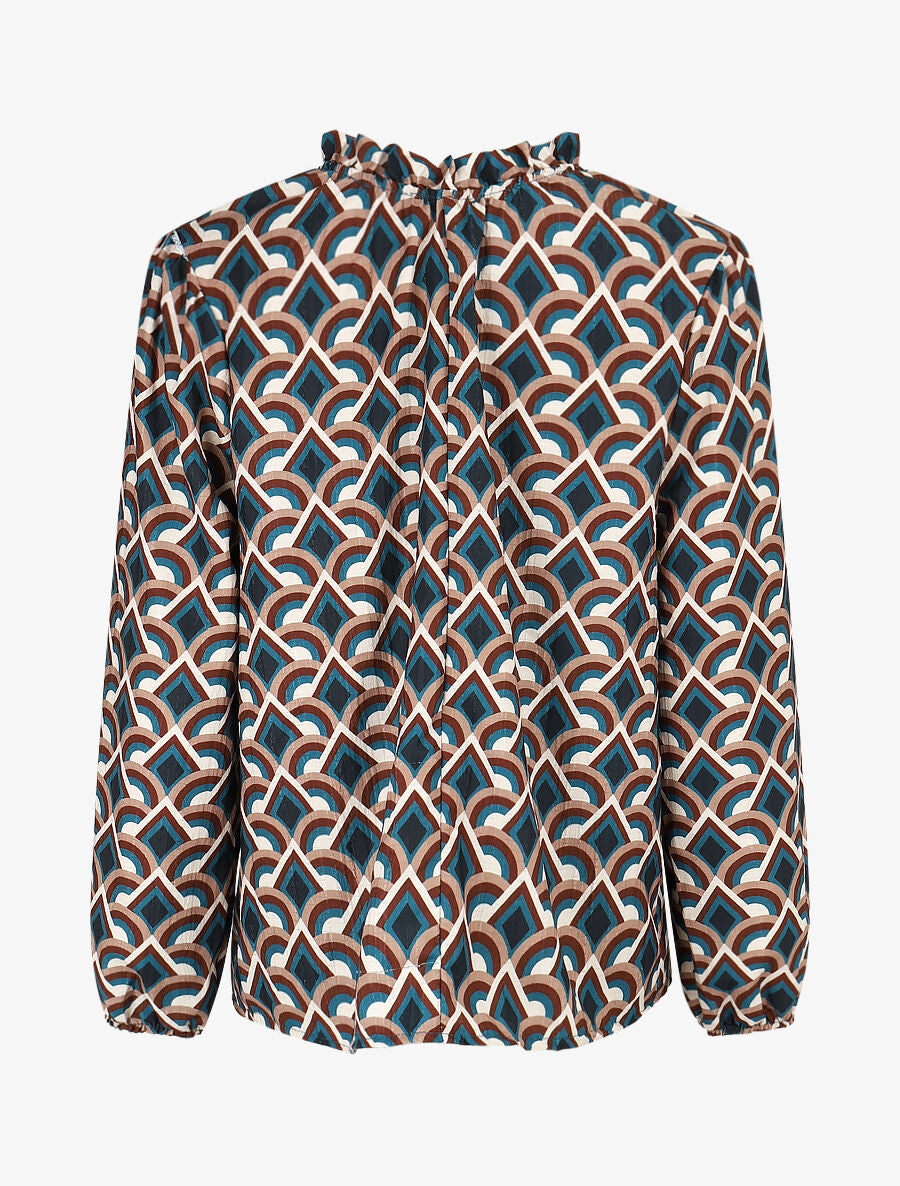 Blouse fluide à imprimé graphique - Bleu canard - 2