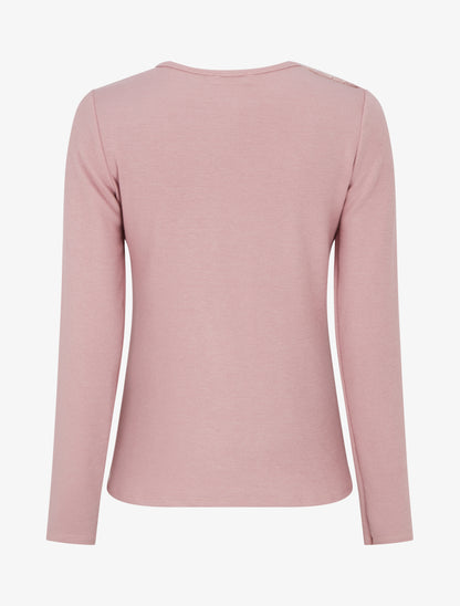 Pull à détail dentelle et empiècement métallique - Rose - 2