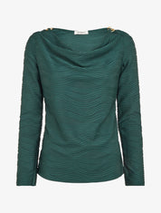 Top texturé à col bénitier et bijou - Vert foncé - 1
