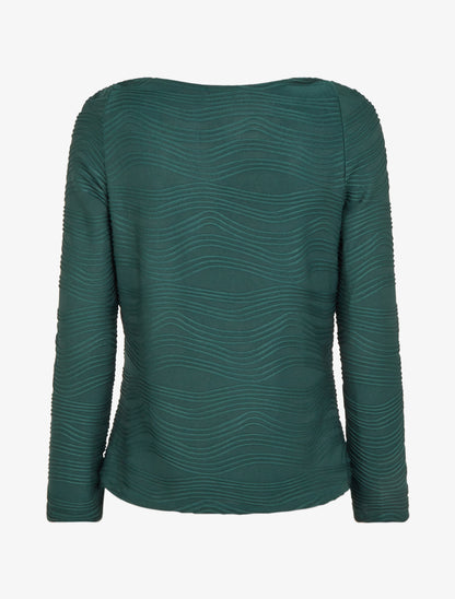 Top texturé à col bénitier et bijou - Vert foncé - 2
