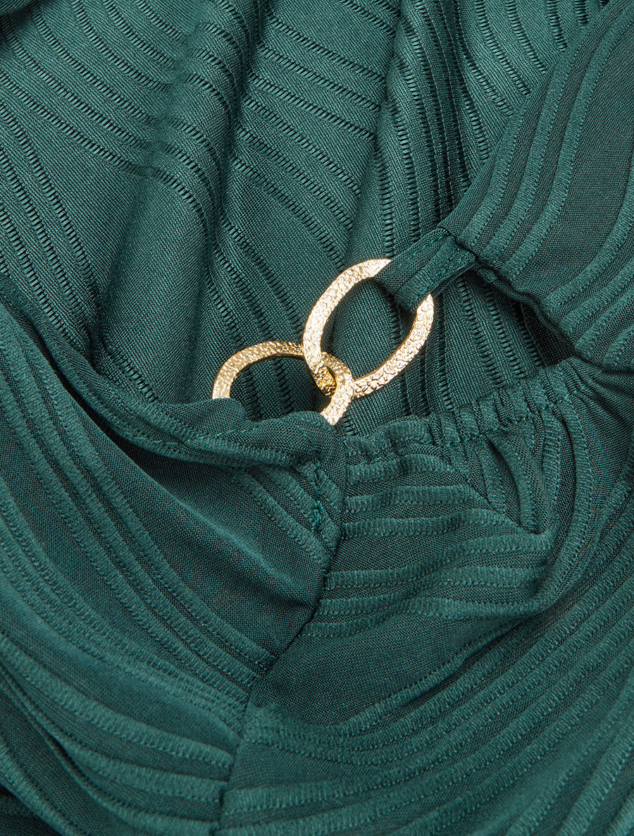 Top texturé à col bénitier et bijou - Vert foncé - 3