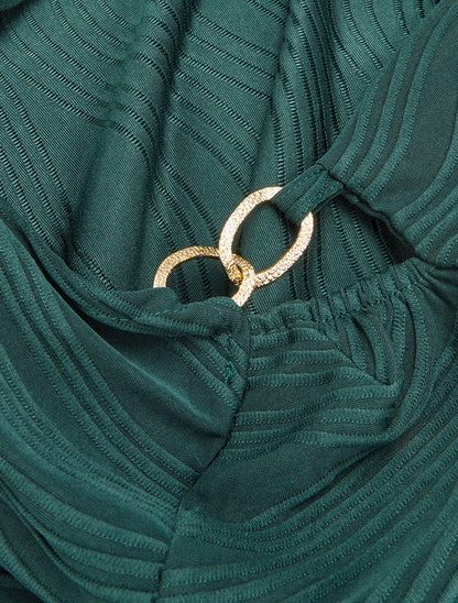 Top texturé à col bénitier et bijou - Vert foncé - 3