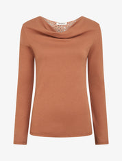 Pull à col bénitier et dos en crochet - Camel - 1