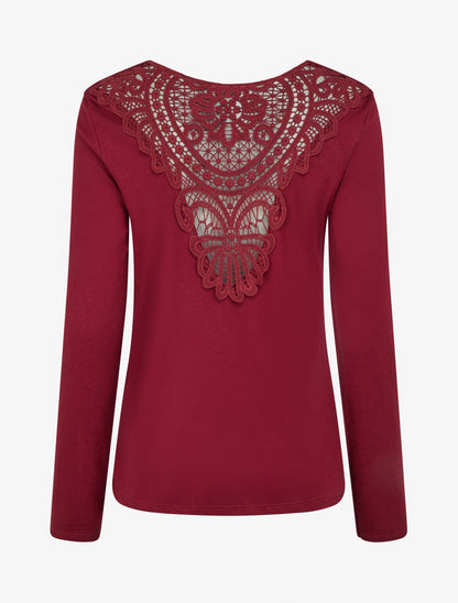 Pull à col bénitier et dos en crochet - Bordeaux