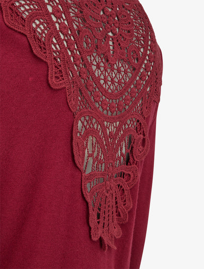 Pull à col bénitier et dos en crochet - Bordeaux