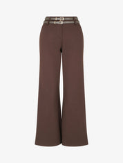 Pantalon droit taille haute à double ceinture - Marron - 1