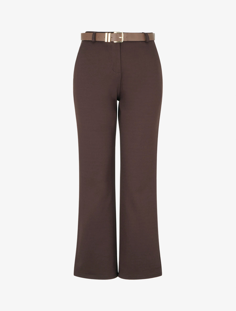 Pantalon droit basique ceinturé - Marron - 1