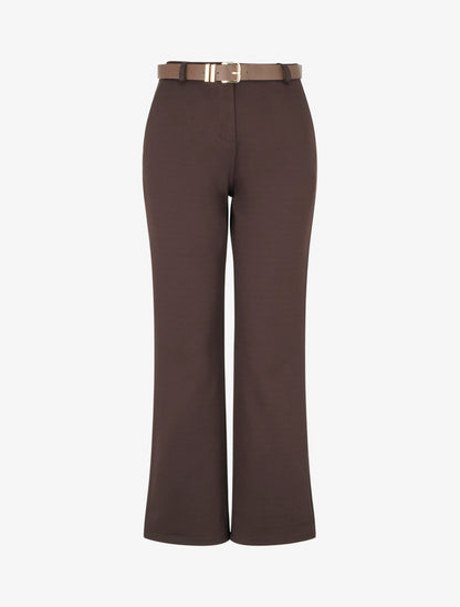 Pantalon droit basique ceinturé - Marron - 1