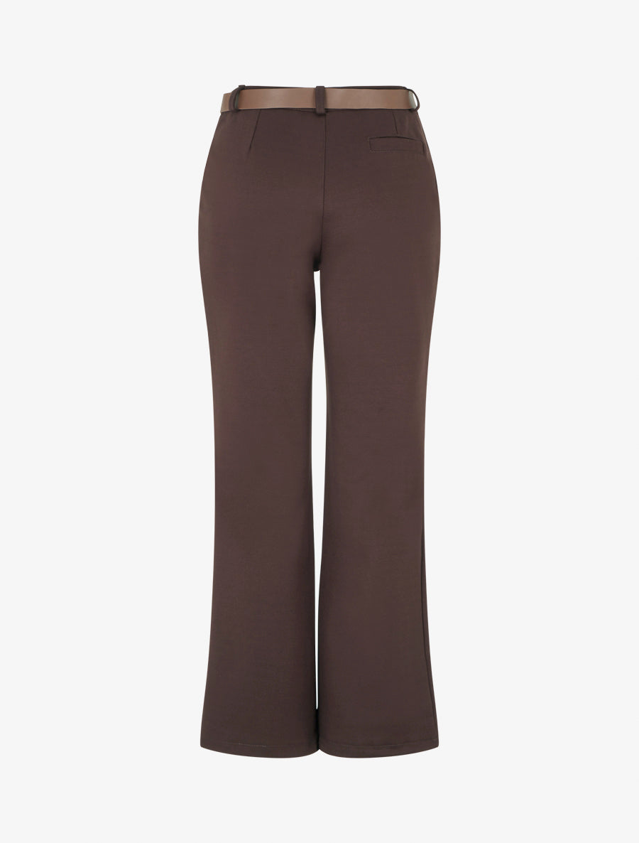 Pantalon droit basique ceinturé - Marron - 2