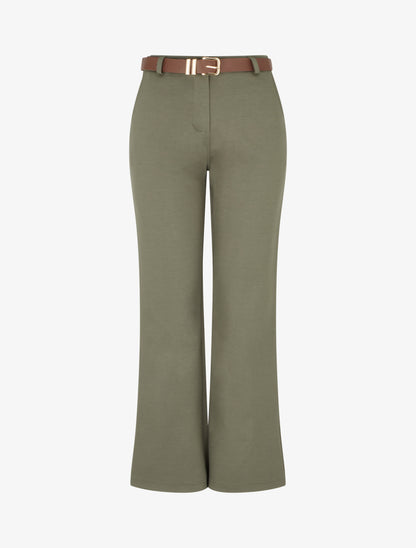 Pantalon droit basique ceinturé - Kaki - 1