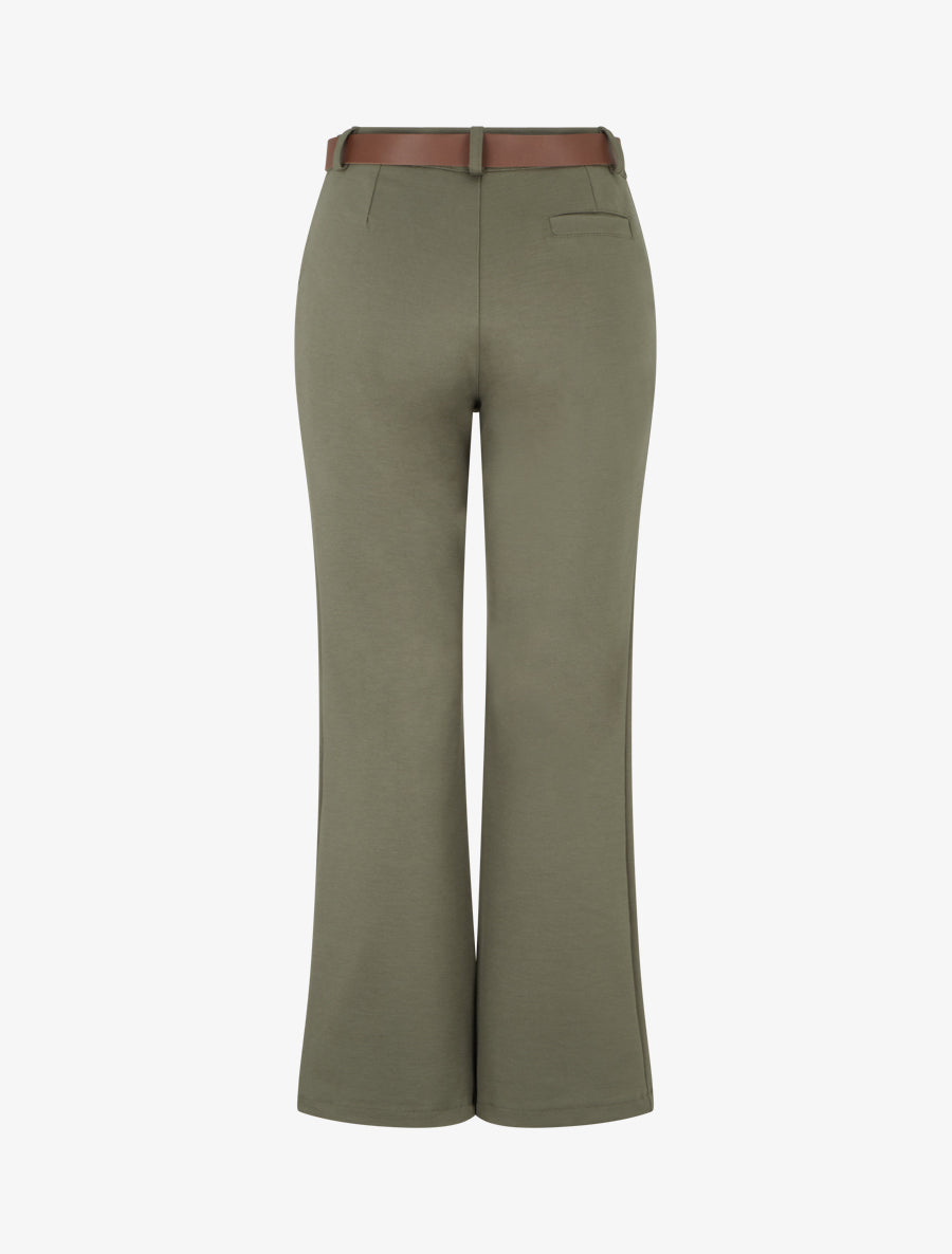 Pantalon droit basique ceinturé - Kaki - 2