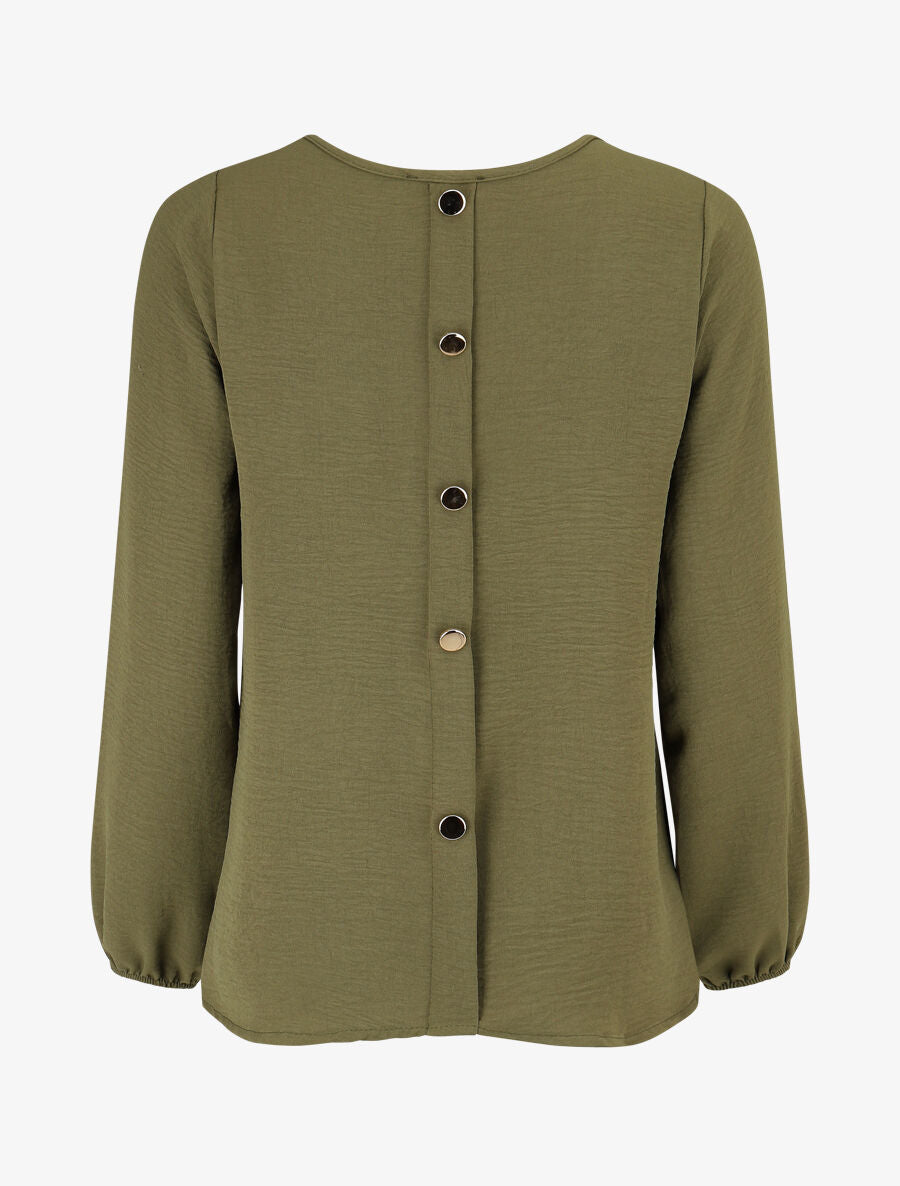 Blouse fluide uni à boutons décoratifs au dos - Kaki - 2