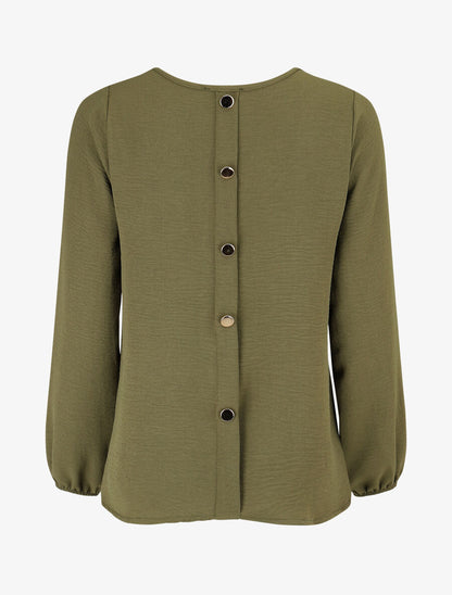 Blouse fluide uni à boutons décoratifs au dos - Kaki - 2