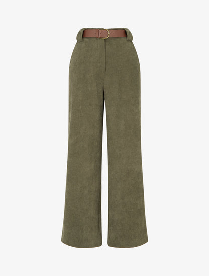 Pantalon droit en velours côtelé - Kaki - 1