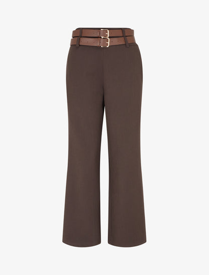 Pantalon droit à double ceintures - Marron - 1