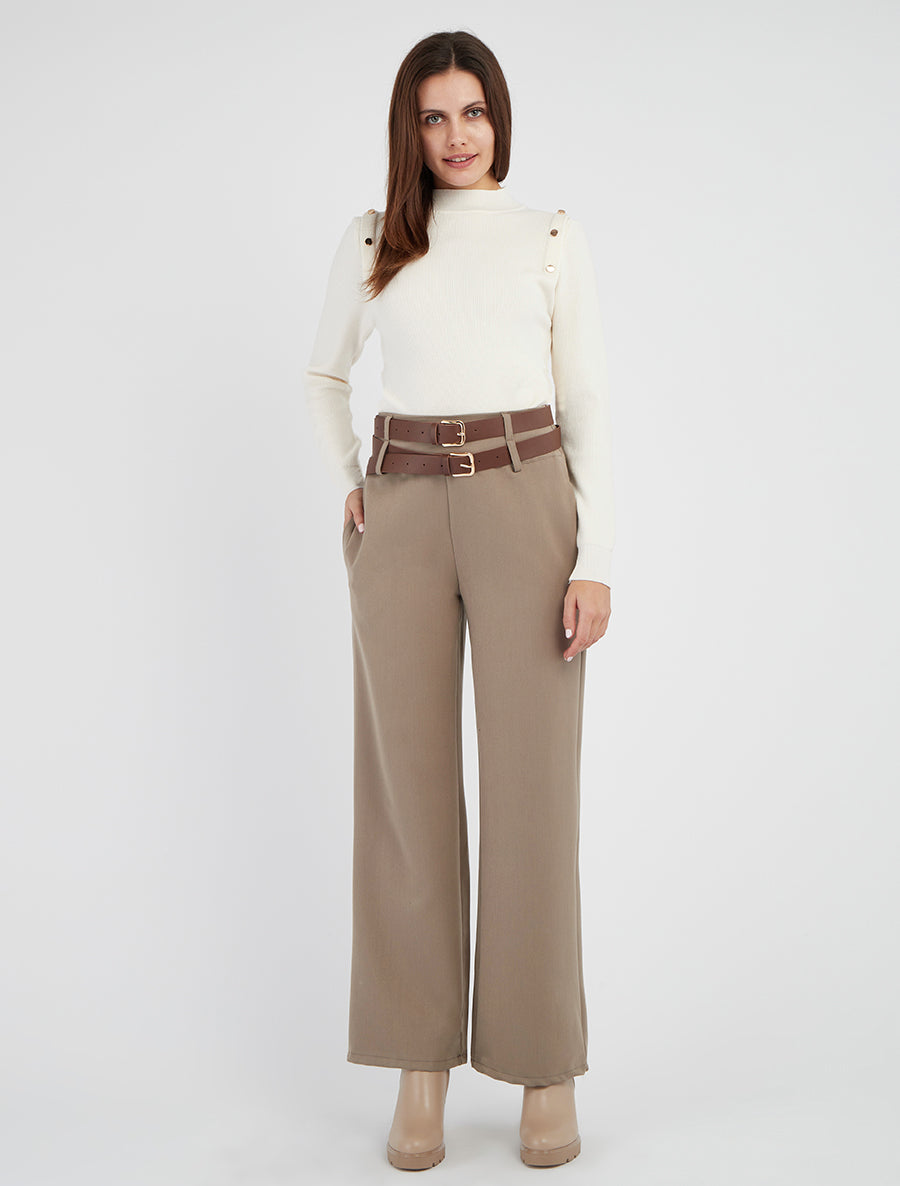 Pantalon droit taille haute - Taupe clair