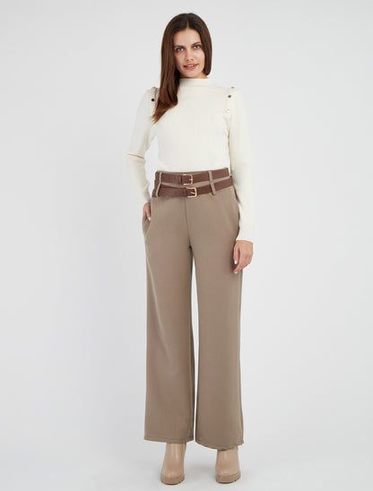 Pantalon droit taille haute - Taupe clair