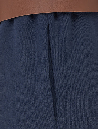 Pantalon élastiqué coupe ample - Marine - 3