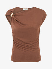 Top uni sans manches à empiècement bijou - Marron - 1