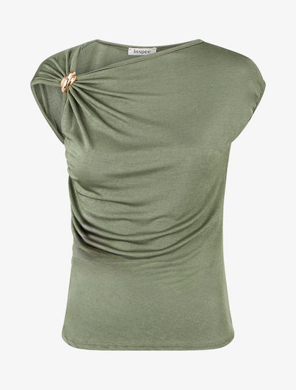 Top uni sans manches à empiècement bijou - Kaki - 1