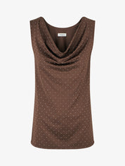 Top uni sans manches à strass - Marron - 1