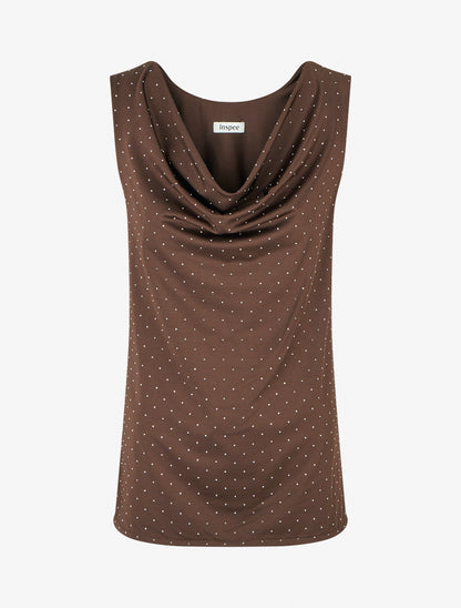 Top uni sans manches à strass - Marron - 1